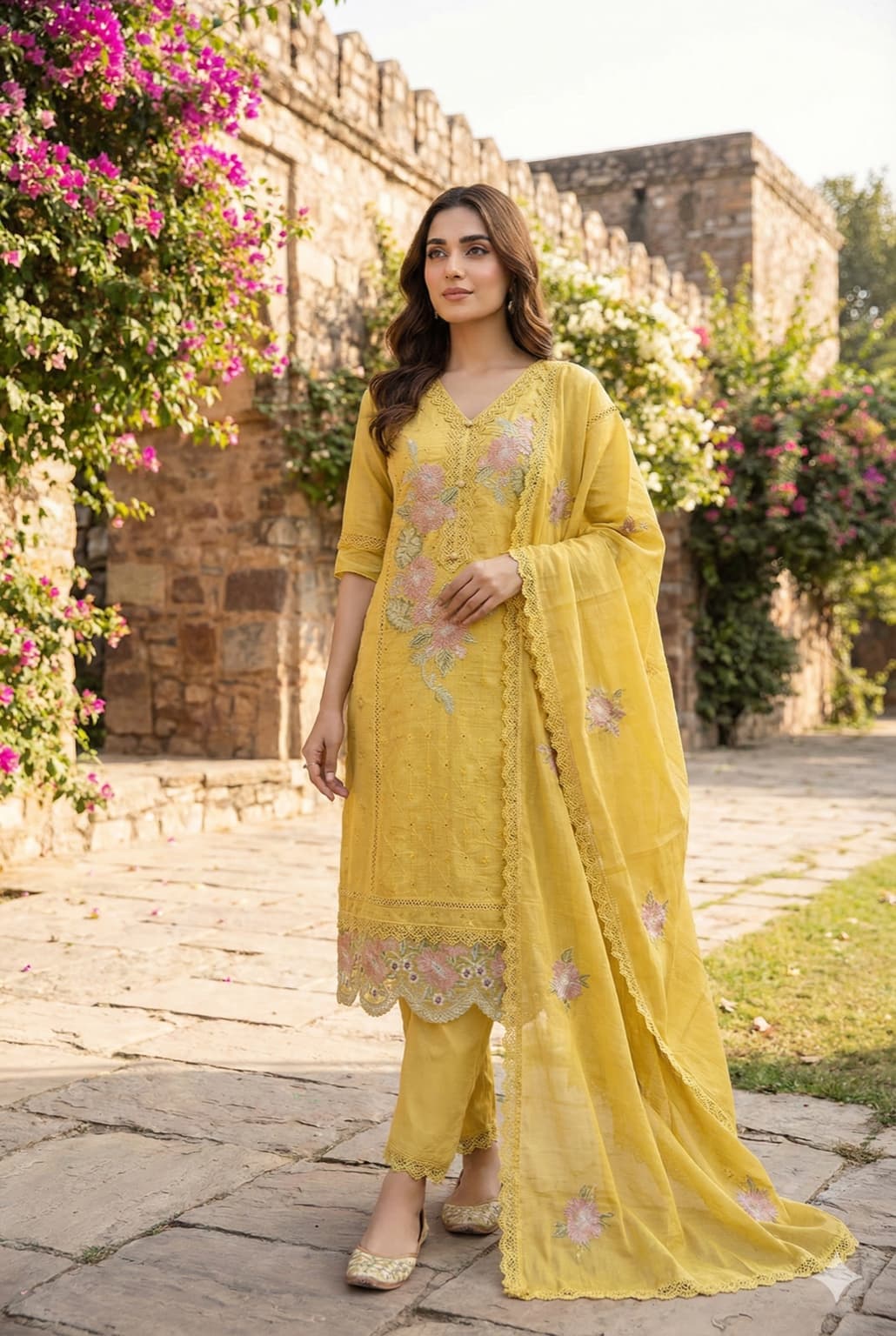 Embroidered Mulchanderi Kurta Set