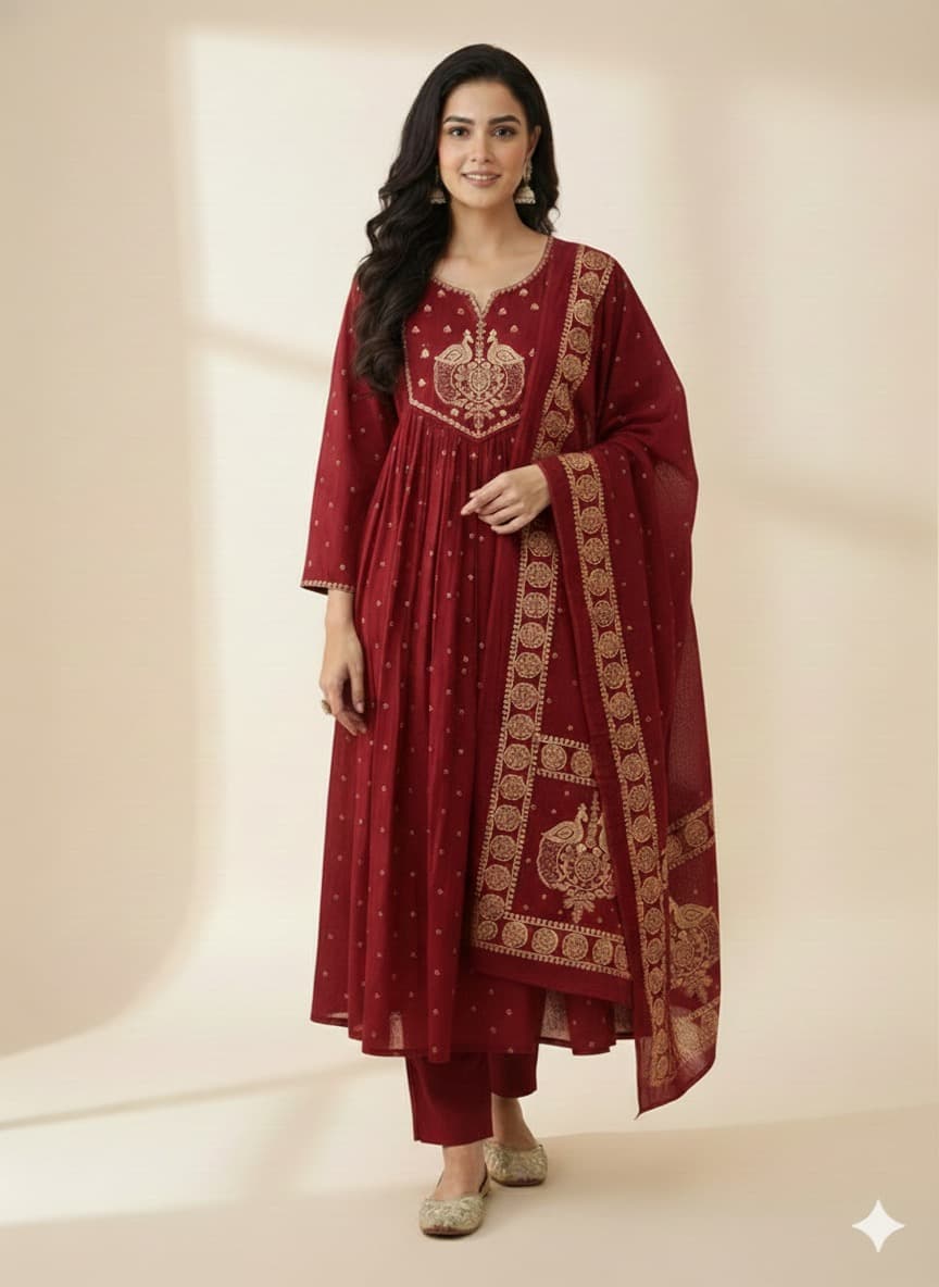 Foil Print Cotton Mulmul Kurta Set