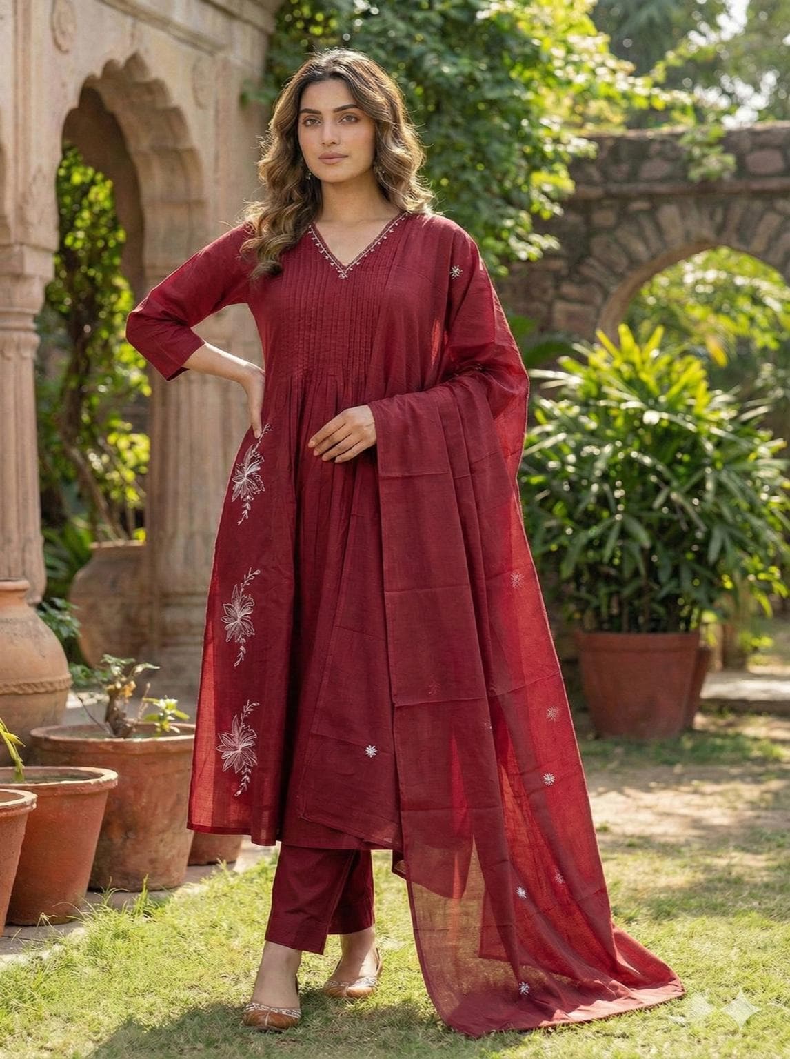 Embroidered Cotton Kurta Set