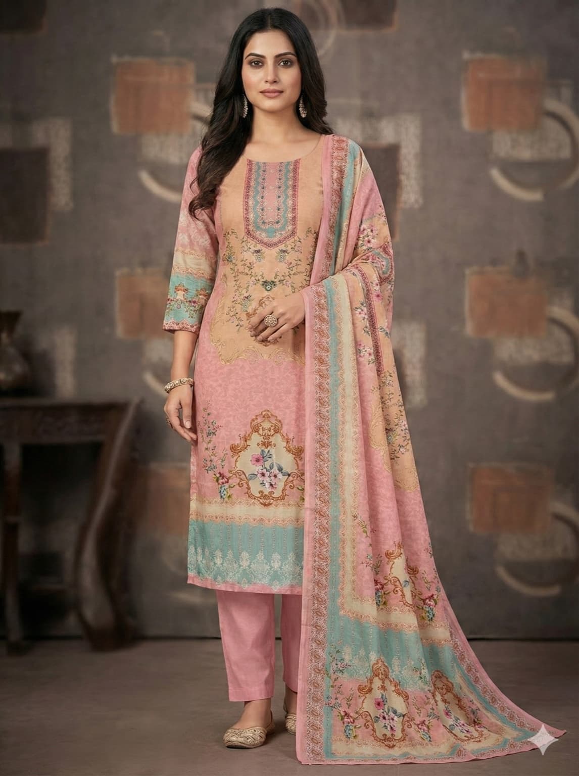 Traditional Print Maslin Kurta Set