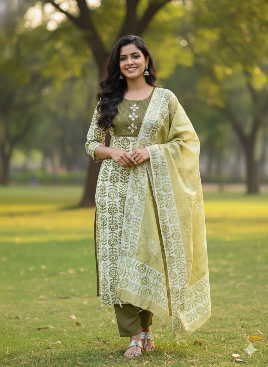 Batik Silk Kurta Set