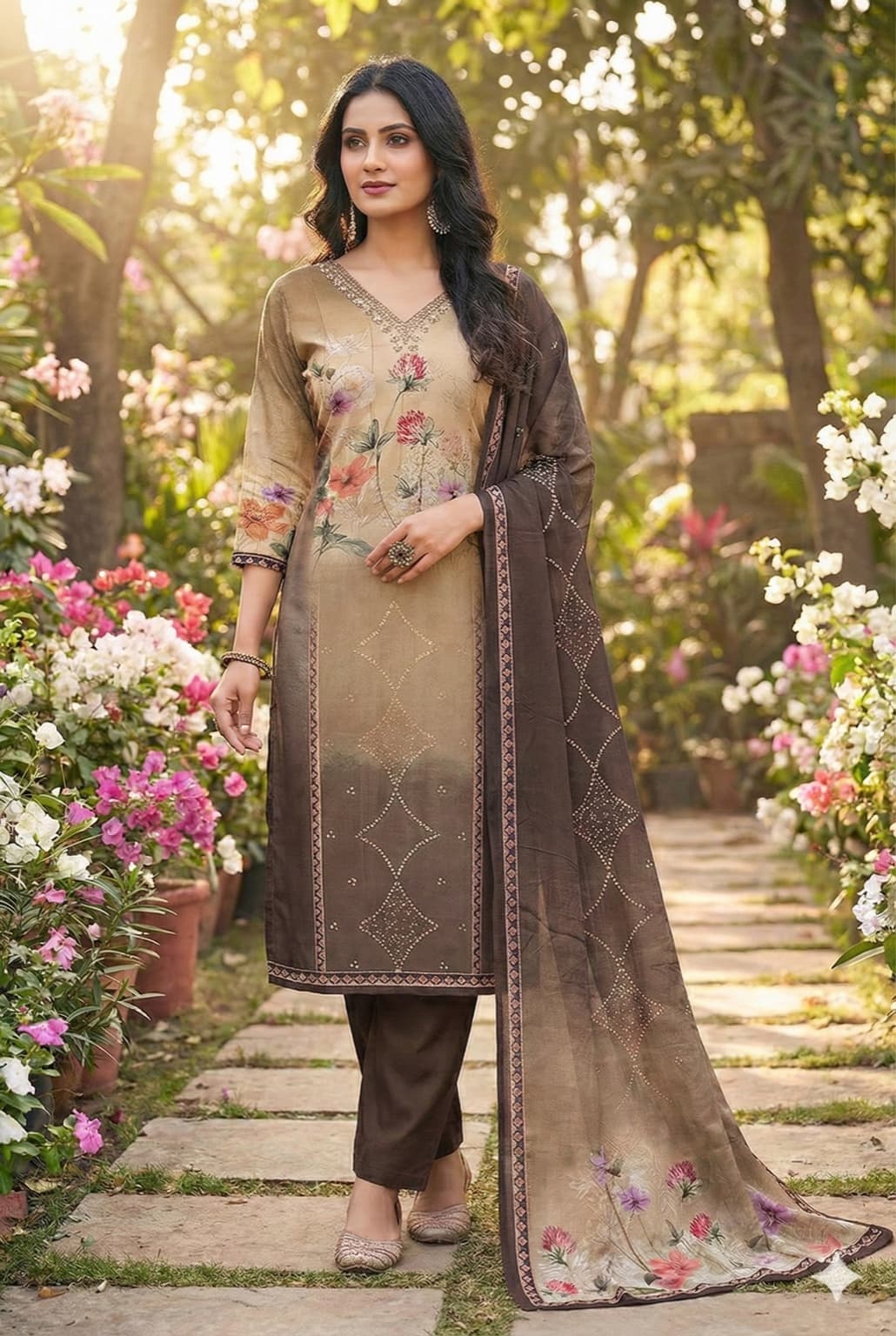 Floral Print Maslin Kurta Set